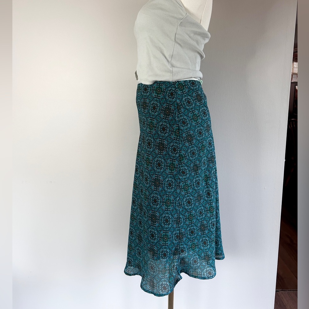 Y2K FIRST OPTION Mesh Overlay Midi Skirt Geo Print Whimsigoth Boho Indie Size M - Picture 5 of 7